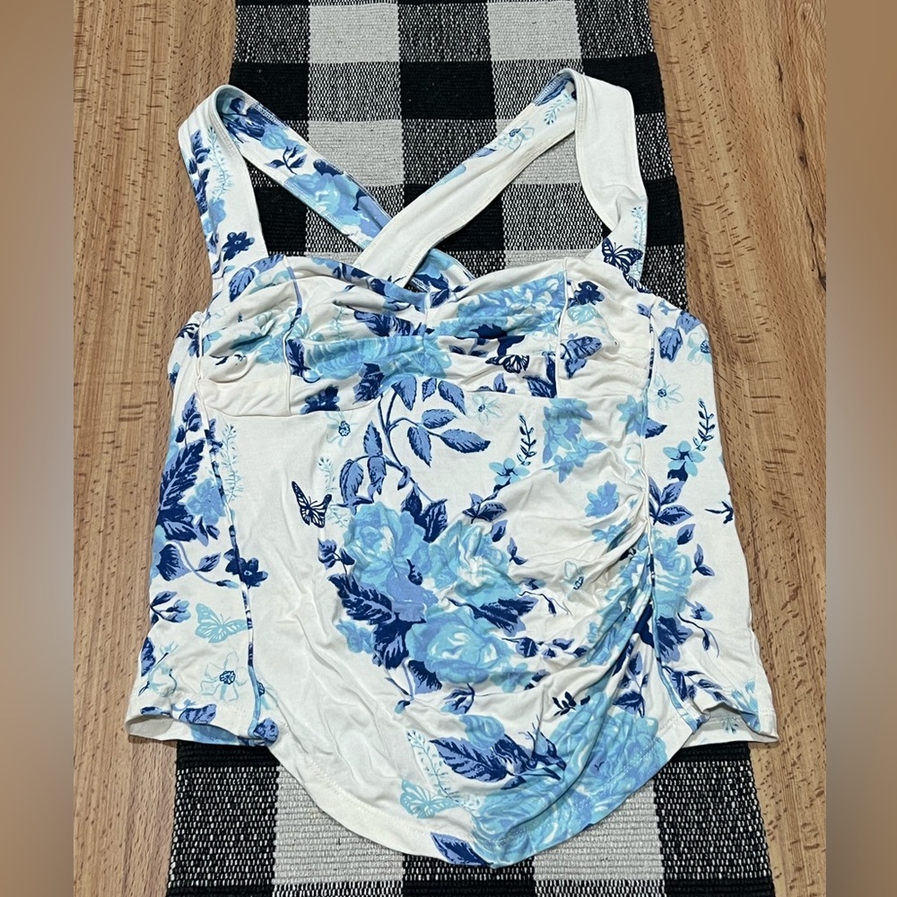 Free People blue & white floral cotton tank